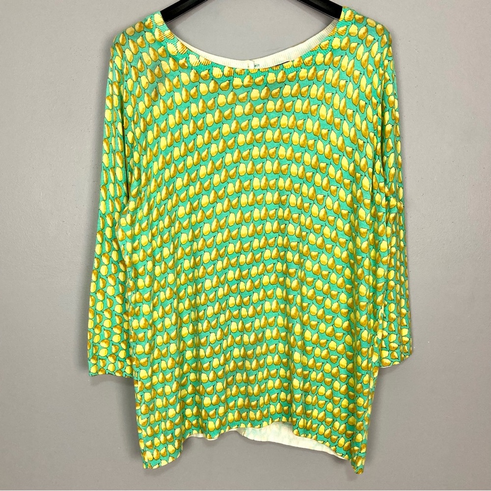 Talbots Lemon Print Pullover Sweater Women’s Size 3X Petite Back Button Colorful